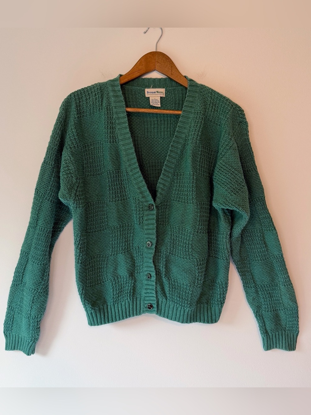 Boundary Waters Vintage Green Mixed Stitch Knit Cardigan Sweater Button Up Large - Picture 6 of 16